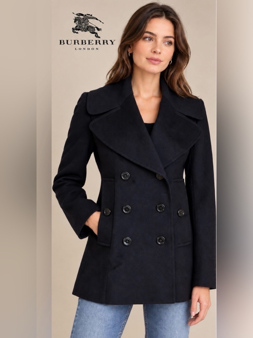 Burberry London Virgin Wool Cashmere Peacoat Black US 4